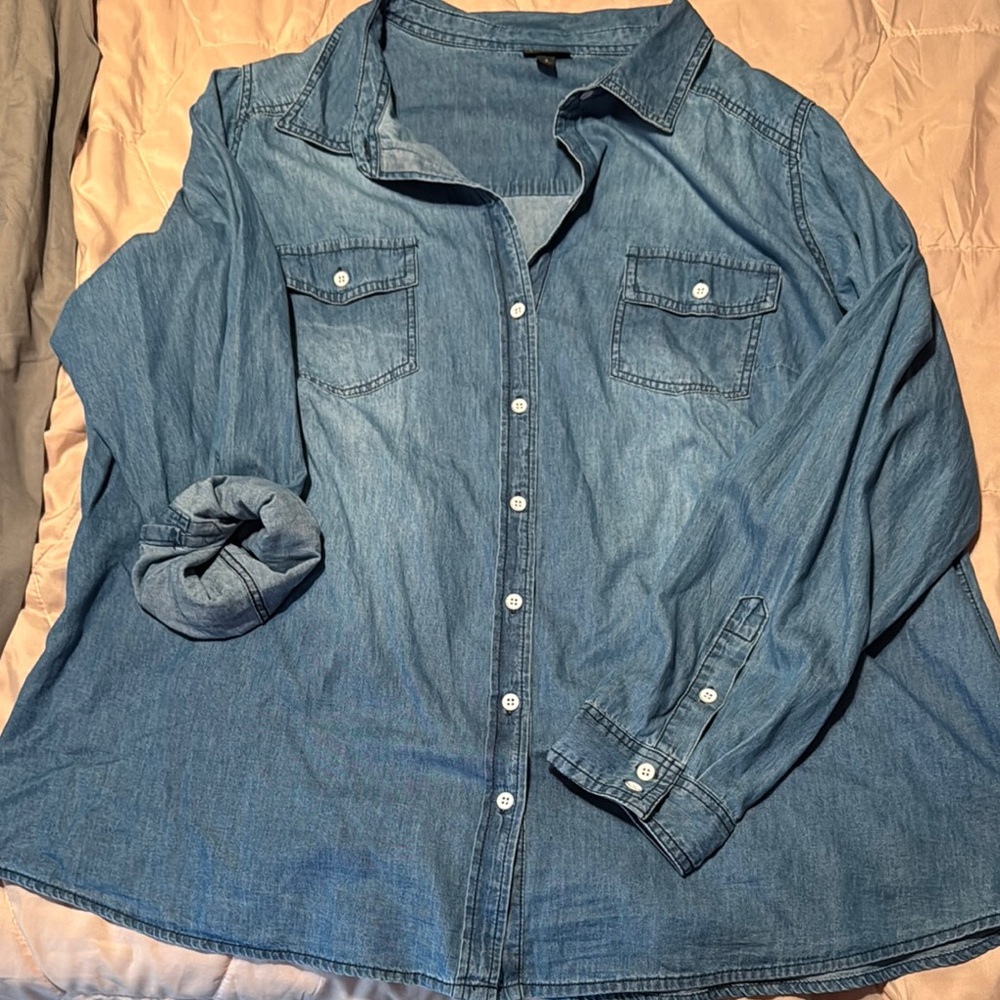 Torrid Medium Wash Denim Button-Up Shirt